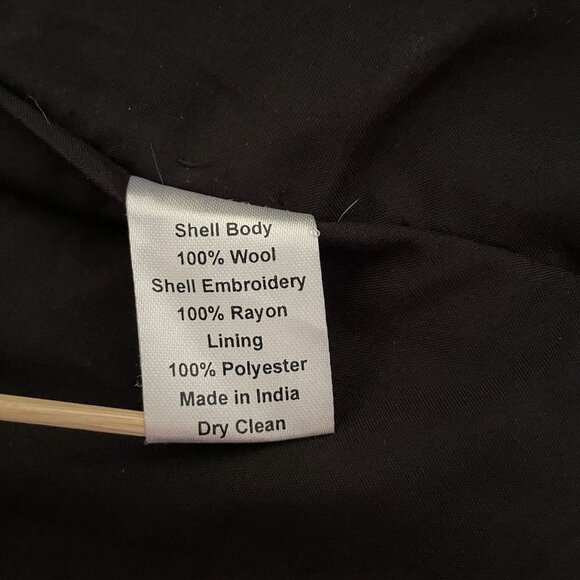 TravelSmith Wool Jacket Womens Black Embroidered Hidden Pockets Lagenlook Boho M - Picture 5 of 14